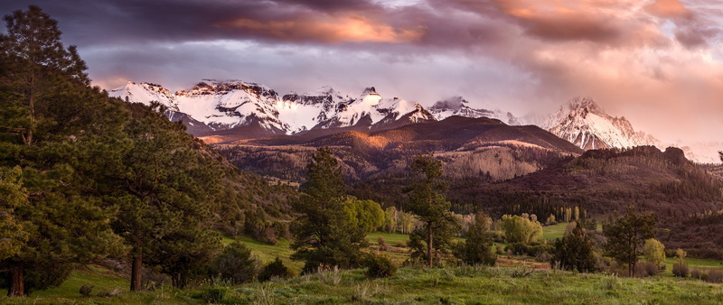 USA, Colorado, trees, mountains, San Juan Mountains, 2K, valley, the sky, panorama, clouds, forest