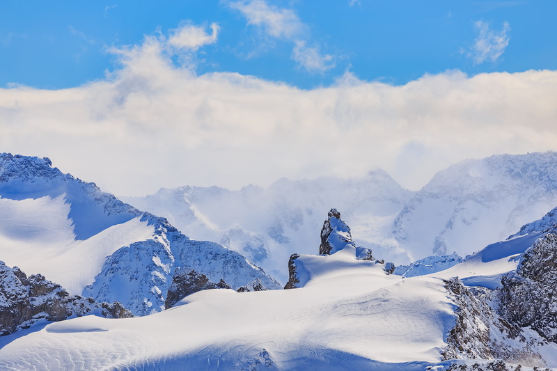 snowcapped mountain, view, non-urban scene, scenics - nature, landscape, adventure, titlis, beauty in nature, nature, blue, cold temperature, leisure activity