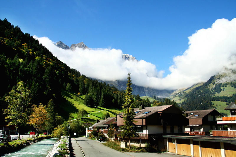forest, sky, lake, ice melt, blossoming, Titlis, green color, cloud - sky, no people, mountain, mountains, alpine, plant, village, building exterior, 2K