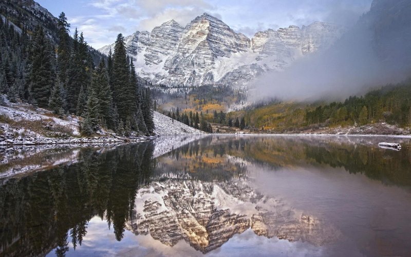 1080P, reflection, trees, lake, mountains, Aspen, Colorado, maroon bells, nature