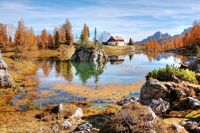 hiking, alpine, panorama, change, landscape, lake, reflection, croda da lago, solid, hike, outdoors, vacations, plant, rubble field, scenics - nature, blue