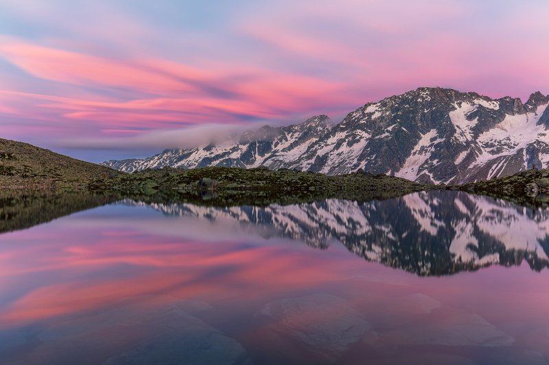 afterglow, blue hour, Switzerland, mountain, landscape, sunset, Alps, red, lake, red and blue, Bergsee, Göscheneralp  See, covered, blue, scenics, blue sky