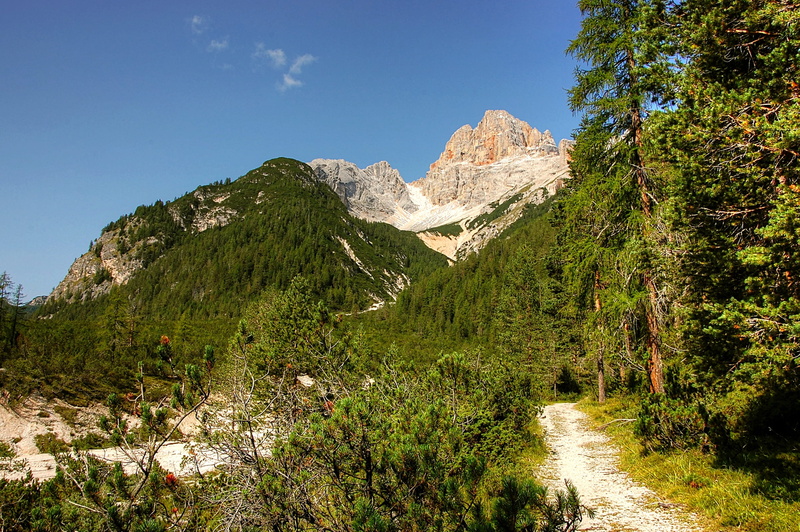 mountain range, italy, karg, scenics - nature, day, no people, panorama, croda rossa, rubble field, formation, hiking, tree, unesco world heritage, sky