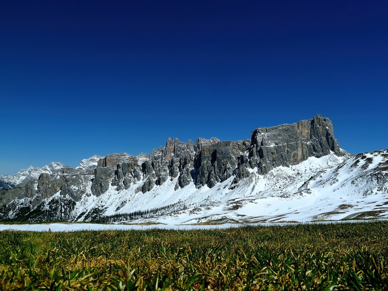 mountain range, rock - Object, fun, italy, sky, photo, views, field, holiday, clear sky, rock, landscape, croda da lago, mountain, passo di giau, pine tree