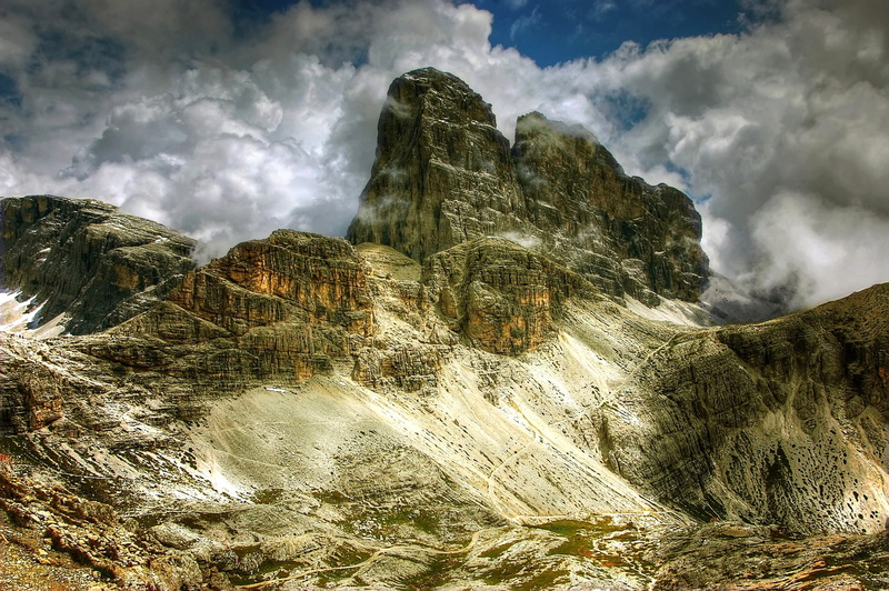 environment, clouds, non-urban scene, belluno, solid, rock, hike, view, mountains, south tyrol, rock formation, alpine, landscape, panorama, summer, tranquil scene