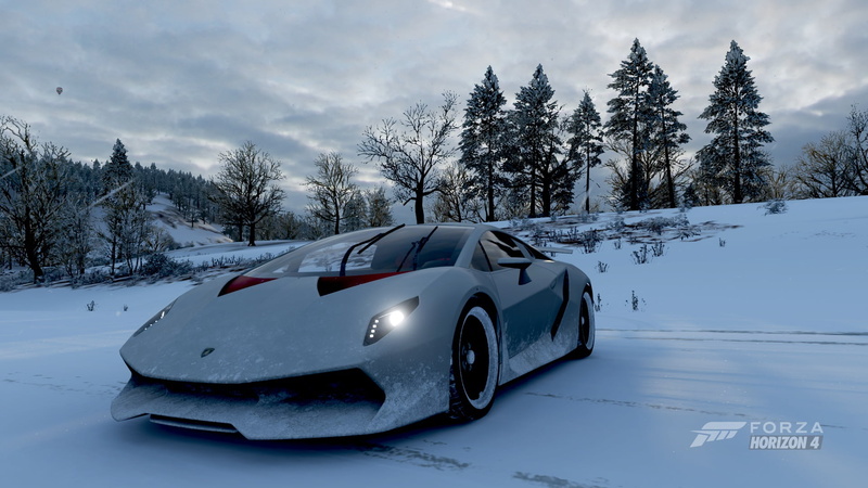 Forza Horizon 4, Lamborghini, racing, winter, ice, snow, 1080P, white, Lamborghini Sesto Elemento