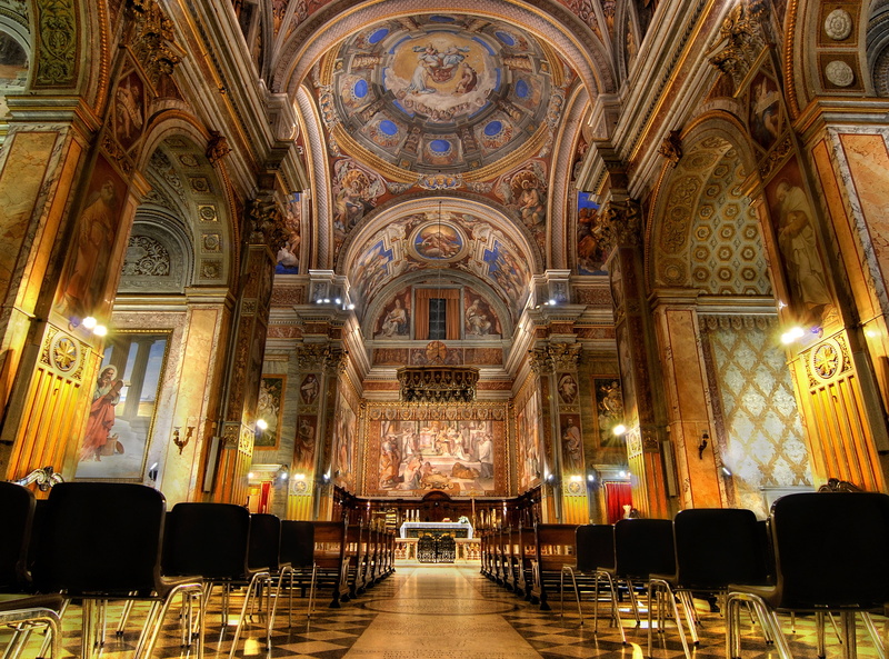 illuminated, paintings, architectural column, Church, Architecture, cathedral, indoors, altar, croati, girolamo, 2K, Interior, san, San Girolamo dei Croati