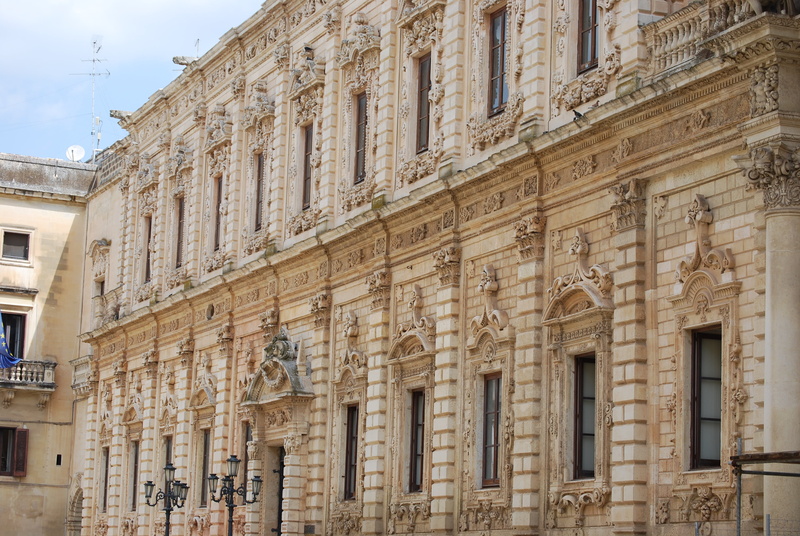 sky, nature, baroque, lecce, the past, architecture, building exterior, travel destinations, outdoors, in a row, palazzo dei celestini, italy, no people