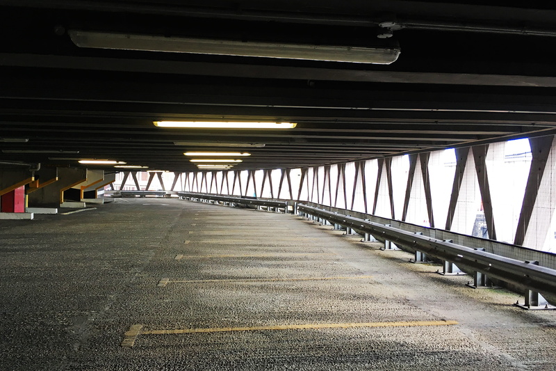 welbeck street car park, long, menace, brutalism, architectural column, the way forward, bridge, built structure, bleak, sign, alone, grey, dystopia, car park