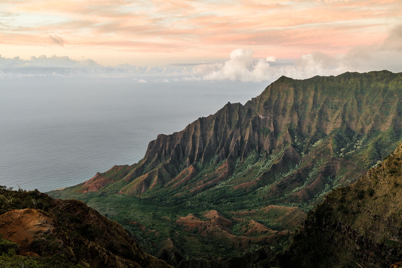 landscape layer, tranquil scene, landscape, rock formation, kauai, mountain, water, eroded, kalalau, environment, idyllic, scenic, travel destinations