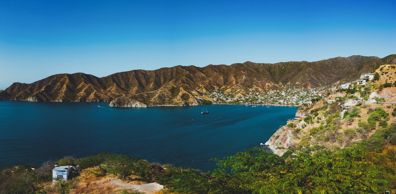 travel destinations, environment, promontory, santa marta, 4K, no people, bay, rock - object, lookout, travel, landscape, semi-arid, solid, ocean, colombia