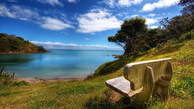hd, blue, sunny, 1080P, lake, hdr, bench, water, abandoned, clouds, look out, lookout