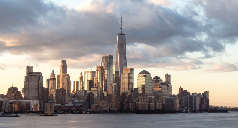 sky, water, modern, one world, outdoors, no people, city, 4K, tall - high, cityscape, spire, office, travel destinations, united states, hoboken, built structure