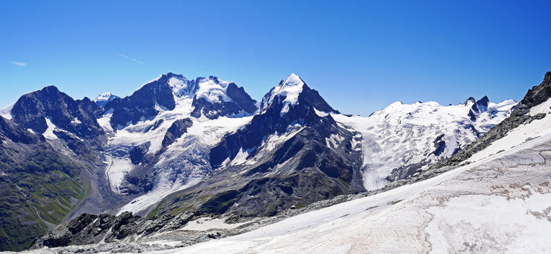 four thousands, snow fields, sky, mountain range, beauty in nature, viewpoint, travel destinations, snow, südpanorama, engadin, mountain summit, piz roseg