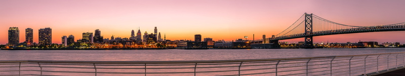 landscape, Sun, bridge, city, panorama, water, sunset, 5K, sky, Pennsylvania, Philadelphia, skyline