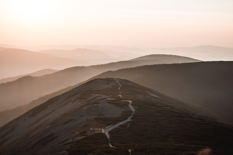 sand, sky, road, 5K, dune, outdoors, desert, sněžka, remote, day, mountain range, mountain, fog, trail, idyllic, sunrise, crest, landscape, haze, non-urban scene