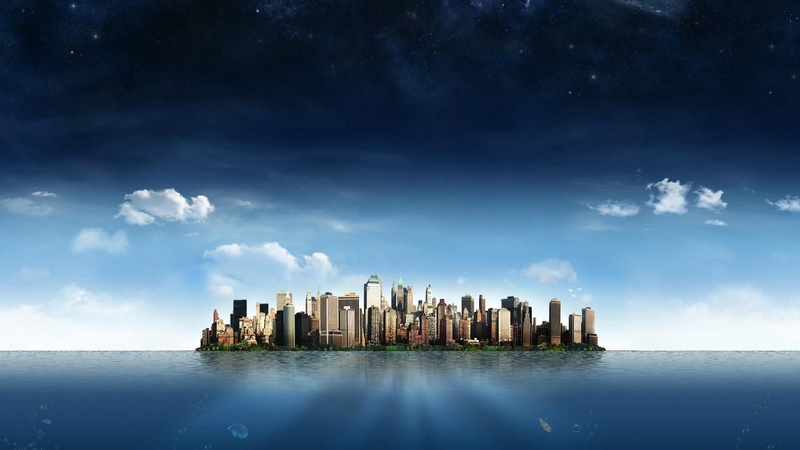 waterfront, cloud - sky, city, building exterior, built structure, landscape, metropolis, urban skyline, daytime, skyline, island, water, reflection, stars
