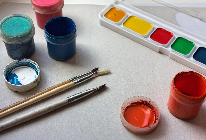 brush, high angle view, palette, no people, school, table, paper, indoors, choice, kids, the first of september, watercolor, portrait, painting, paintbrush