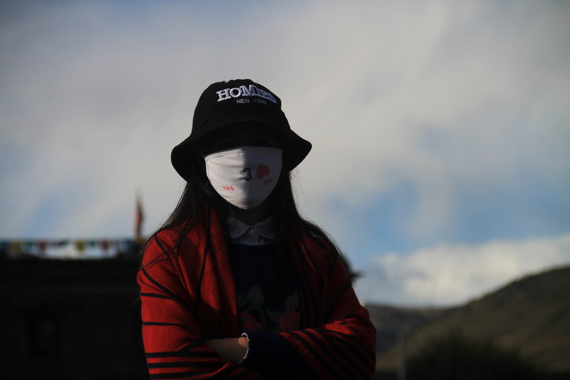 wassily kandinsky, young women, teenager, facial mask, real people, sky, outdoors, one person, day, beauty, standing, leisure activity, waist up, women