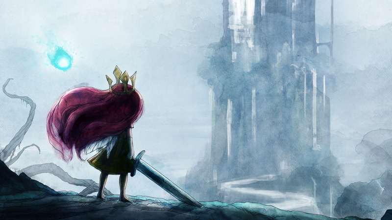 haired, girl, outdoors, day, sword, smoke - physical structure, 4K, Child of Light, purple, holding, fog, mystery, architecture, red, women, clothing