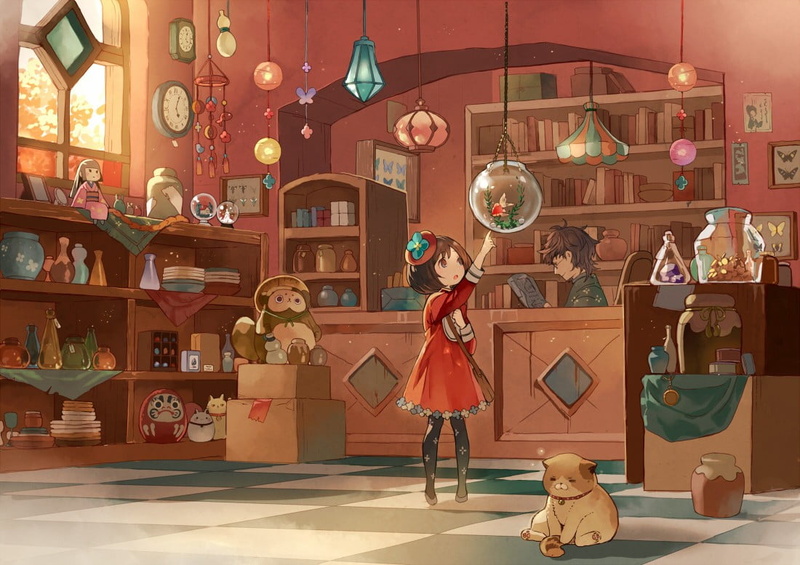 peaceful, togetherness, stores, child, anime girls, people, men, anime, original characters, lighting equipment, smiling, art and craft, architecture, lifestyles