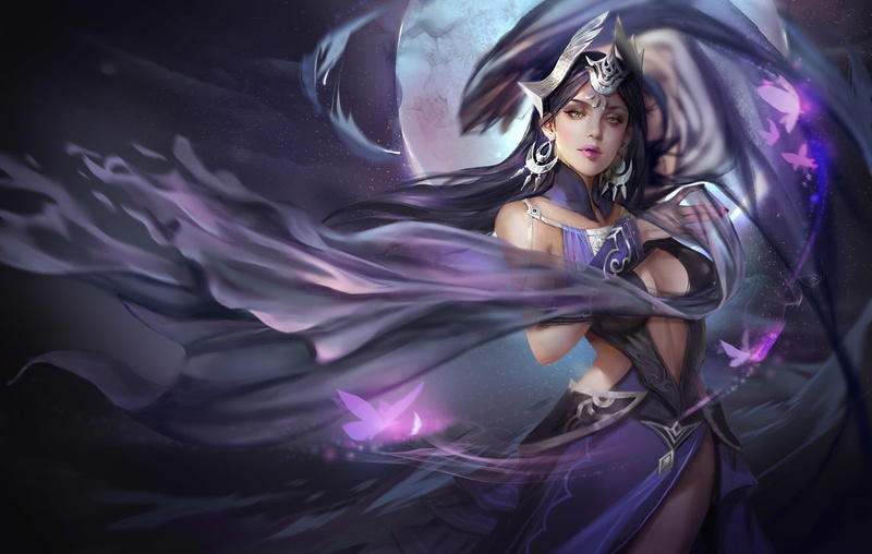 night, girl, fantasy, wang yue, magic, warrior, the moon, 2017.6, art, butterfly, 1080P