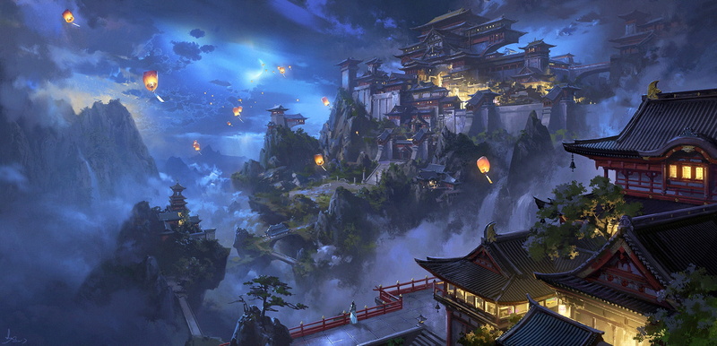 ling xiang, 1080P, the city, lanterns, night
