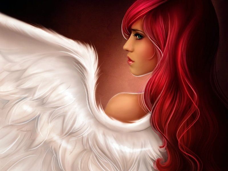hair, body part, redhead, red, females, wings, beautiful people, headshot, one person, dyed red hair, young adult, adult, woman, portrait, glamour, white