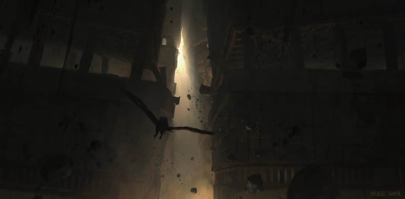 dungeon, 4K, fantasy art, birds, Masahiro Sawada