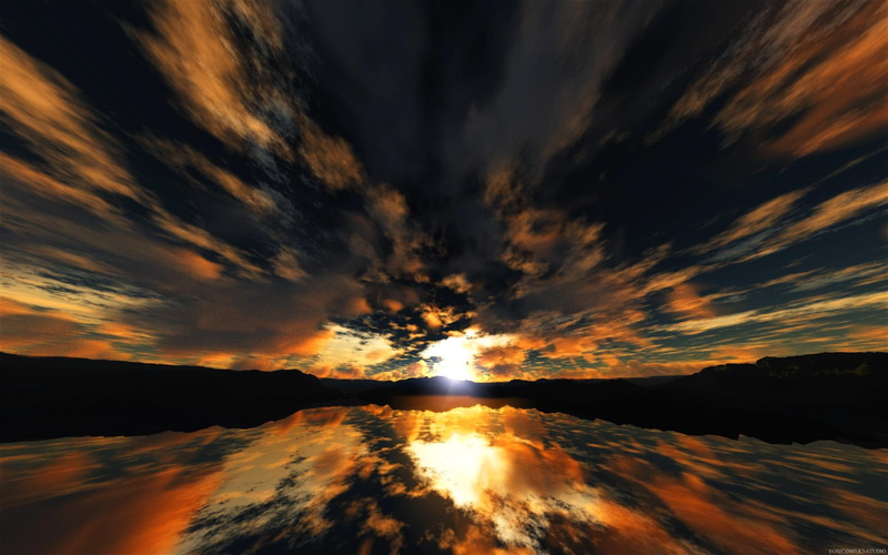 clouds, light, 3d and abstract, mountain, weird, 1080P, reflection, anger, ocean