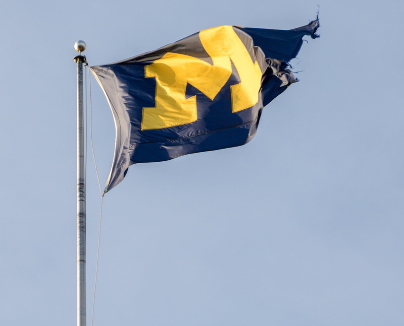 go blue, sunlight, yellow, flag, wind, day, sky, nature, 2K, team, no people, textile, waving, low angle view, university, pole, banner, football, sports
