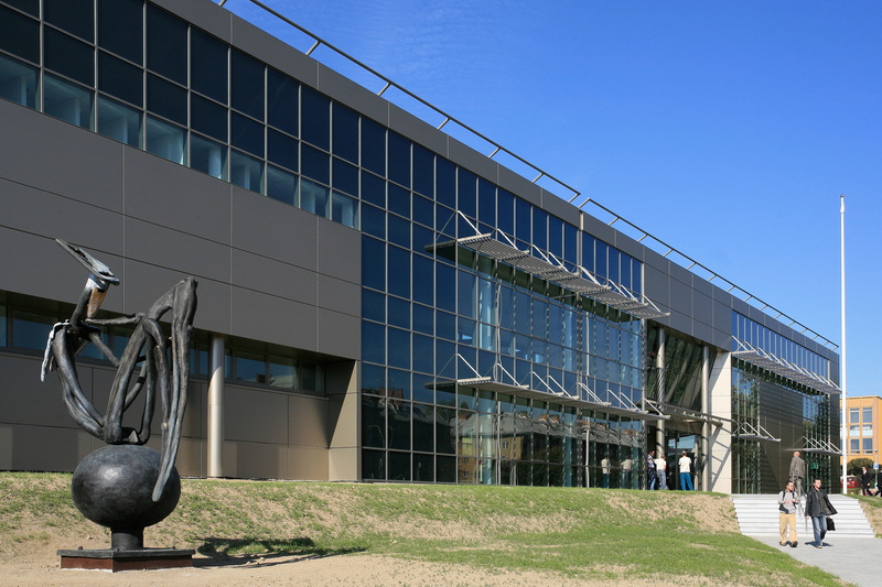 building, built structure, sunlight, ostrava, factory, blue, stadium, college, city, modern, steel, day, technical university, education, building exterior