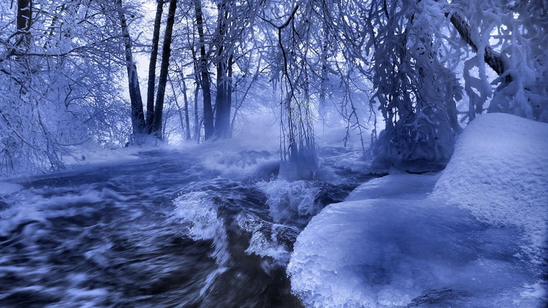 river, 1080P, winter, trees, nature and landscapes, flowing, roaring