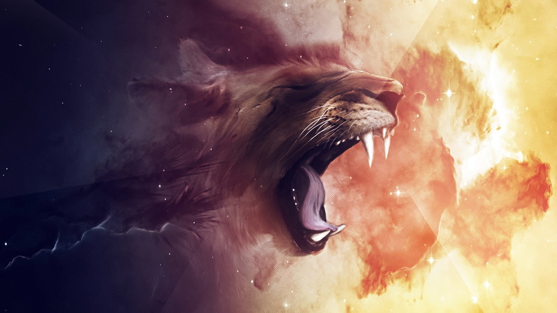 space, animals, stars, artwork, lion, 720P, Claudio Testa