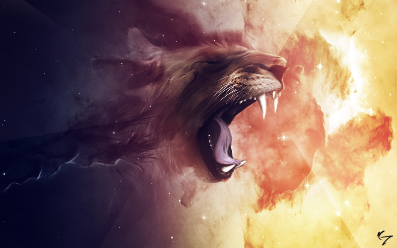 abstract, fantasy art, animals, artwork, 2K, lion, clouds, Claudio Testa, space, stars