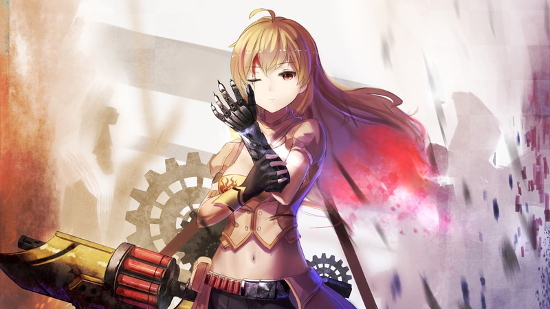 uniform, celebration, event, standing, mask, mask - disguise, fan art, one person, indoors, RWBY, costume, traditional clothing, anime, Yang Xiao Long