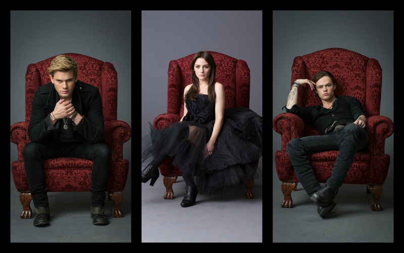 demon, beauty, black, red, Fallen (2016), people, trio, fantasy, hairstyle, angel, young adult, seat, sitting, multiple image, girlman, lifestyles, 2K