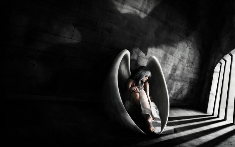 Bondage, women, fallen, Sad, sorrow, girl, fantasy, mood, art, Dark, 1080P, angel, Prison