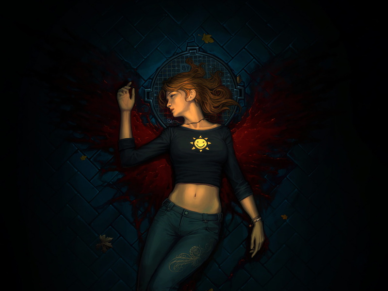 Angel, adult, night, young women, Fallen Angel, women, one person, real people, clothing, Lying Down, front view, Blood, 1080P, religion, beauty, beautiful woman