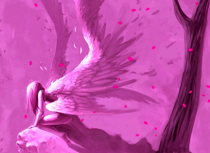 illustration, Angel, Pink, Woman, 720P, Fantasy, Fallen