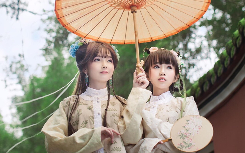 1080P, Chinese dress, hanfu, Asian, umbrella