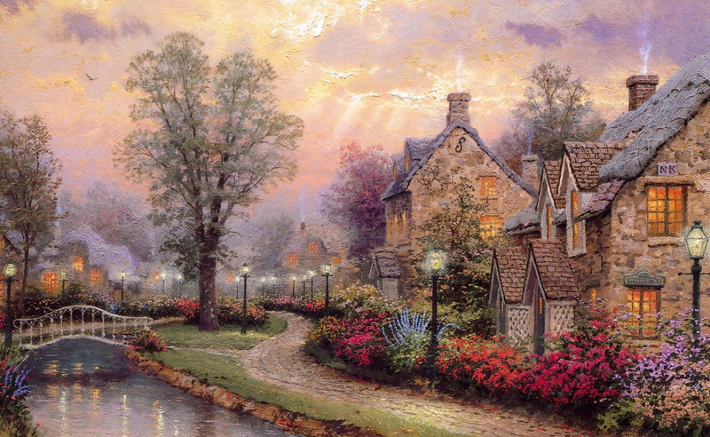 plant, architecture, multi colored, tree, 2K, village, house, autumn, sky, near, residential district, thomas, Drawings, water, body, building exterior