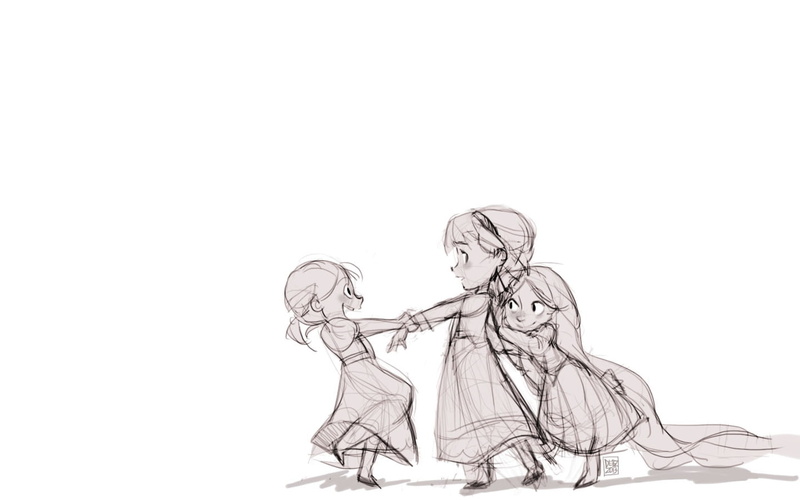 girl, three, white, sketch, 720P, hd, digital/artwork, drawing, bw