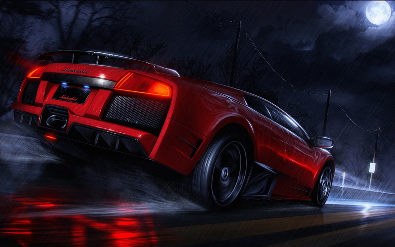 hdr, drawing, hd, murcielago, lamborghini, 1080P, rain, cars, sketch