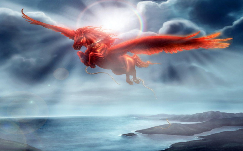 sea, cloud - sky, nature, hd, vertebrate, pegasus, ocean, fantasy, sky, beauty in nature, red, marine, one animal, flying, water, animal wildlife, underwater