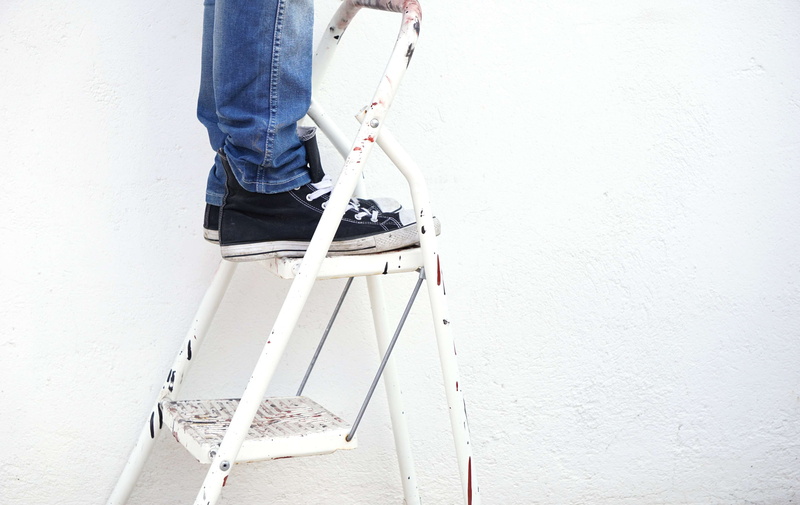 human leg, lifestyles, step ladder, human limb, indoors, painter, wall, shoe, human foot, body part, renovation, do it yourself, home improvement, architecture
