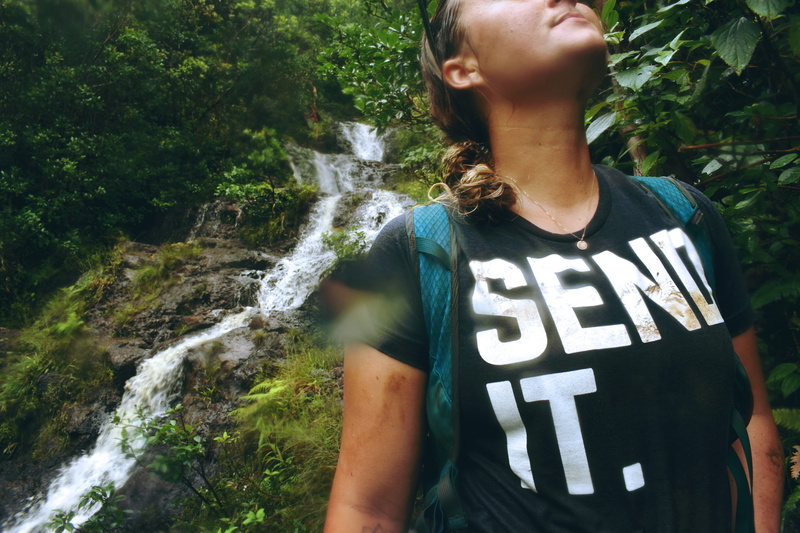 palolo, patagonia, wanderlust, girl, day, shirt, outdoors, oahu, woman, outdoor junkiez, 5K, flowing water, text, young adult, nature, one person, send it