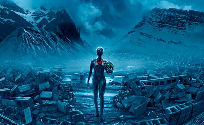 mountains, Vitaly S Alexius, destruction, heart, gas masks, artwork, 1080P, fantasy art, Romantically Apocalyptic, science fiction, apocalyptic, futuristic