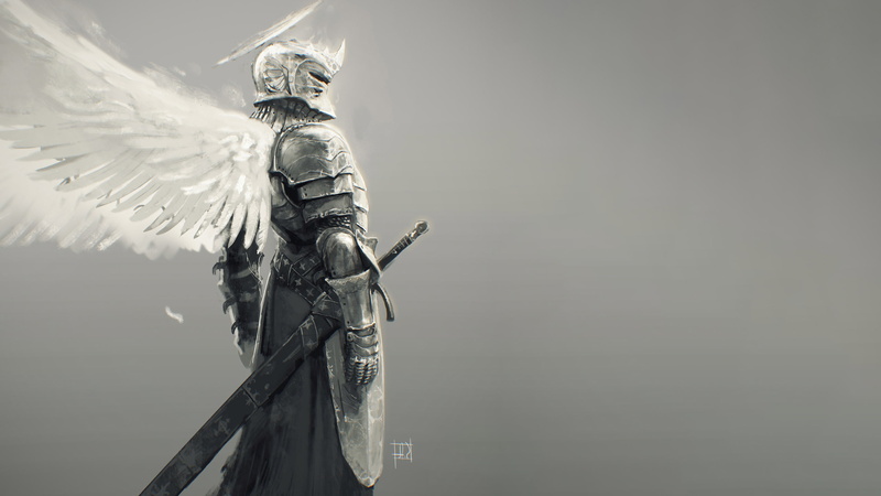 Fantasy Armor, Angel Wings, knight, sword, fantasy Art, 2K