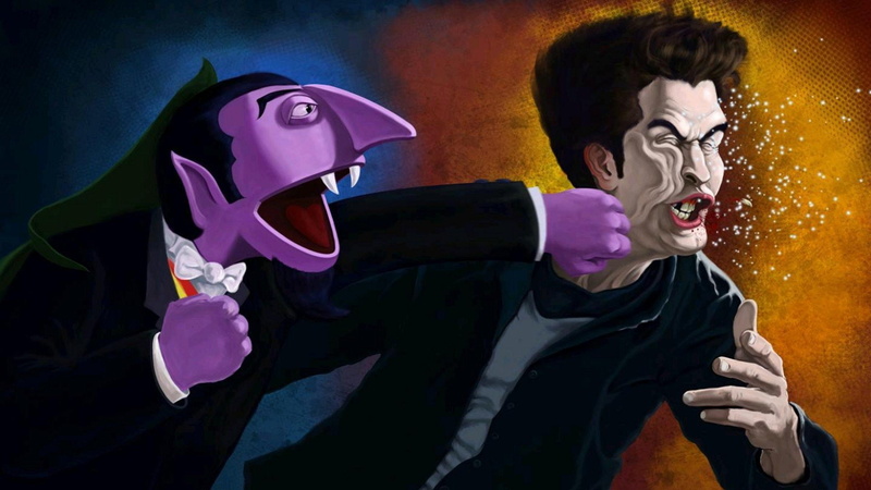 Sesame Street, 1080P, Humor, Edward Cullen, Mocking, dracula, Punch